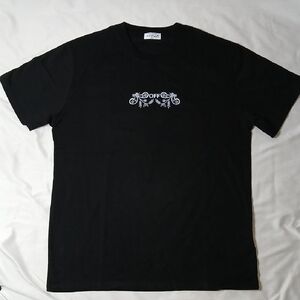 Off-White Black Short Sleeve Tee with White Ornate Chest Logo